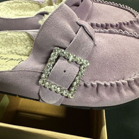 New Free People Shearling After Riding Mules 8.5 Lavender Suede - Picture 3 of 8